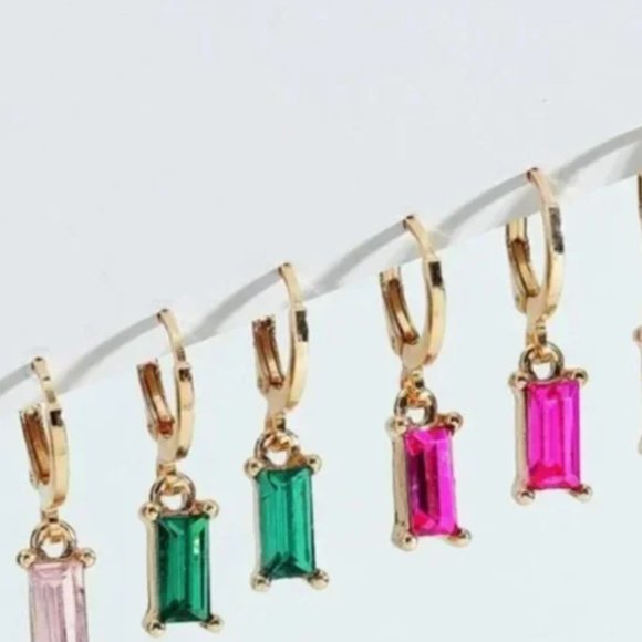 ⭐️❤️FREE Rhinestone Baguette Hoop Set Hipster Hippie Art Chic Glam Mini Earrings - Picture 3 of 8